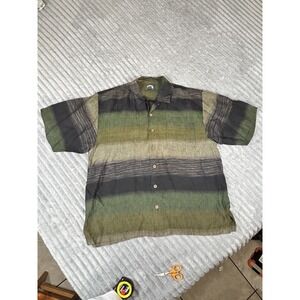 Tommy Bahama 100% Linen Ombre Green/Stripe XL Men's Aloha Hawaiian shirt